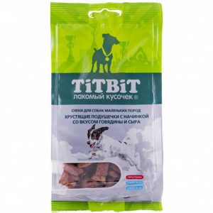 Титбит Хрустящие подушечки с начинкой со вкусом говядины и сыра д/мал. пород 95г