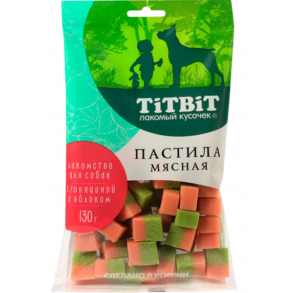 0026404.jpg Титбит Пастила мясная с говядиной и яблоком Лакомство для собак 130 г — изображение 1