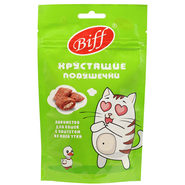 0031973.jpg Титбит Хрустящие подушечки Biff для кошек с паштетом из утки 60г — изображение 1