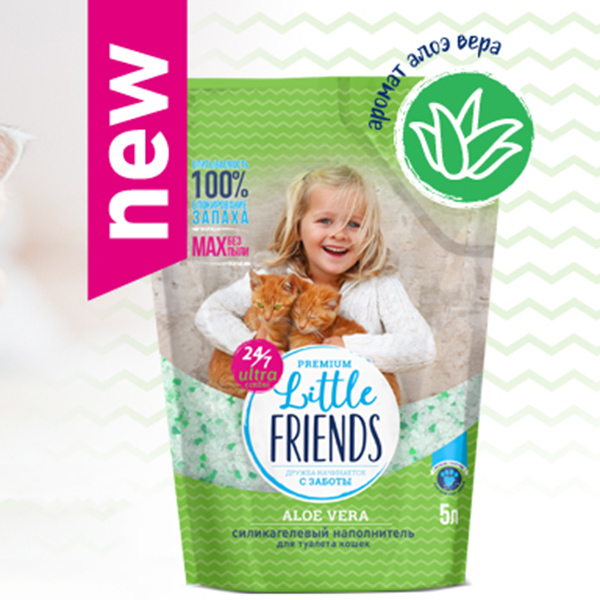 0018165.jpg Наполнитель Little Friends Aloe Vera силикагель п/м пакет 5л (2,1кг) — изображение 1