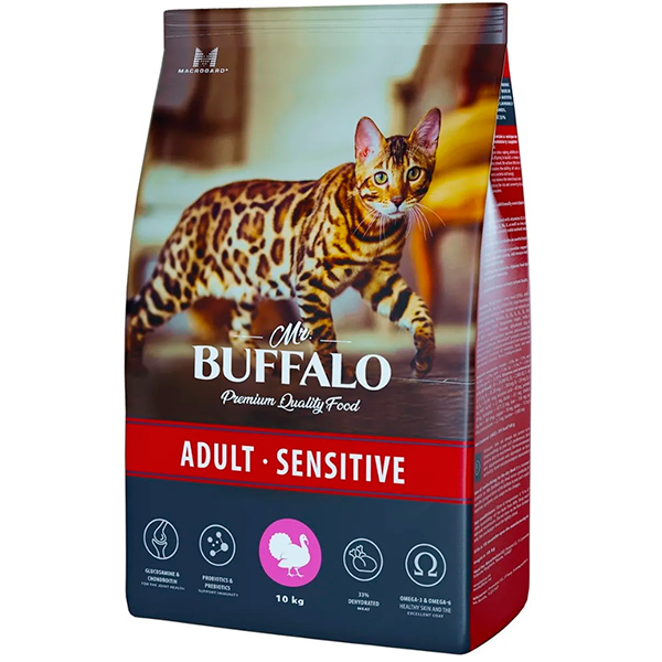 0023901.jpg Mr.Buffalo сухой корм д/кошек ADULT SENSITIVE 10кг индейка — изображение 1